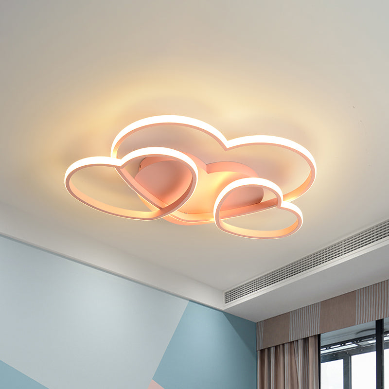 Heart Led Flush Mount Ceiling Fixture For Kids Room - Nordic Acrylic In White/Pink/Gold 19.5 Or 23.5