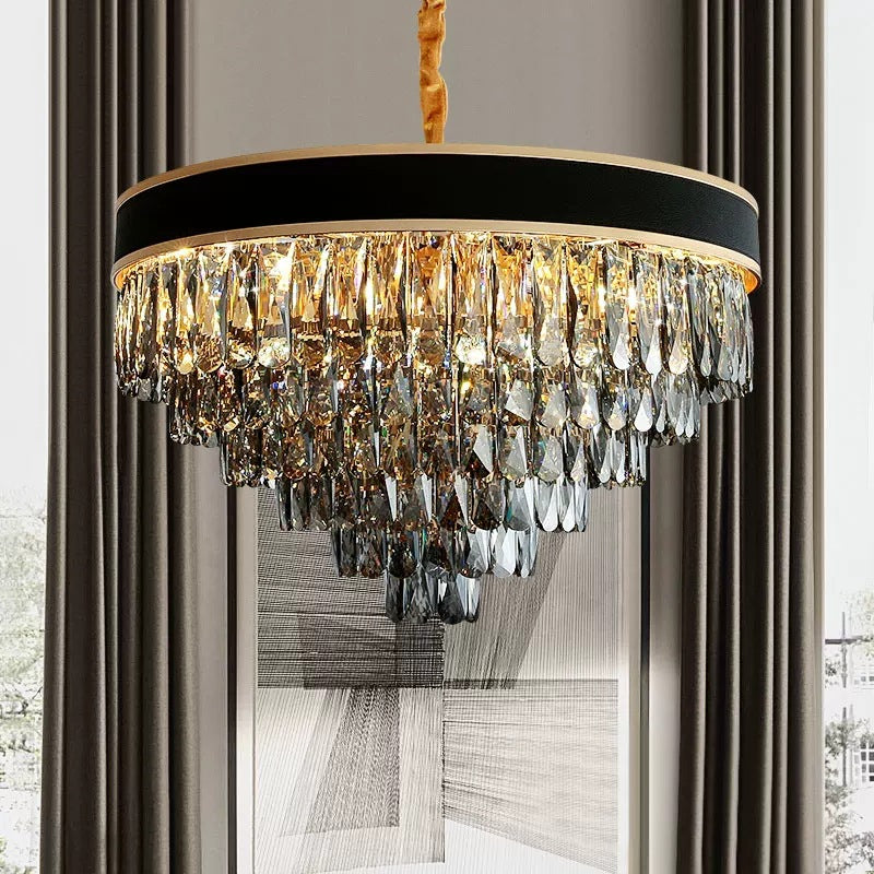 Lustre à plusieurs niveaux gris fumé - Éclairage en cristal moderne avec 9/12 lumières suspendues