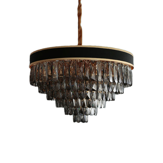 Modern Crystal Layered Chandelier - Smoke Grey 9/12 Lights Hanging Light Fixture