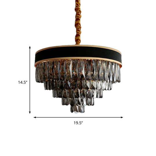 Modern Crystal Layered Chandelier - Smoke Grey 9/12 Lights Hanging Light Fixture