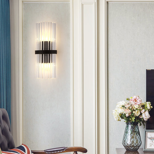 Modernist Half-Light Pipe Wall Sconce Lamp: Metal & Crystal Black Finish Perfect For Dining Room / 1