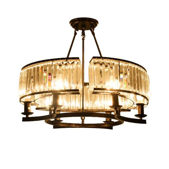 Contemporary Crystal Chandelier: Drum Shape 6/8/10 Lights Black/Gold Hanging Pendant Lamp