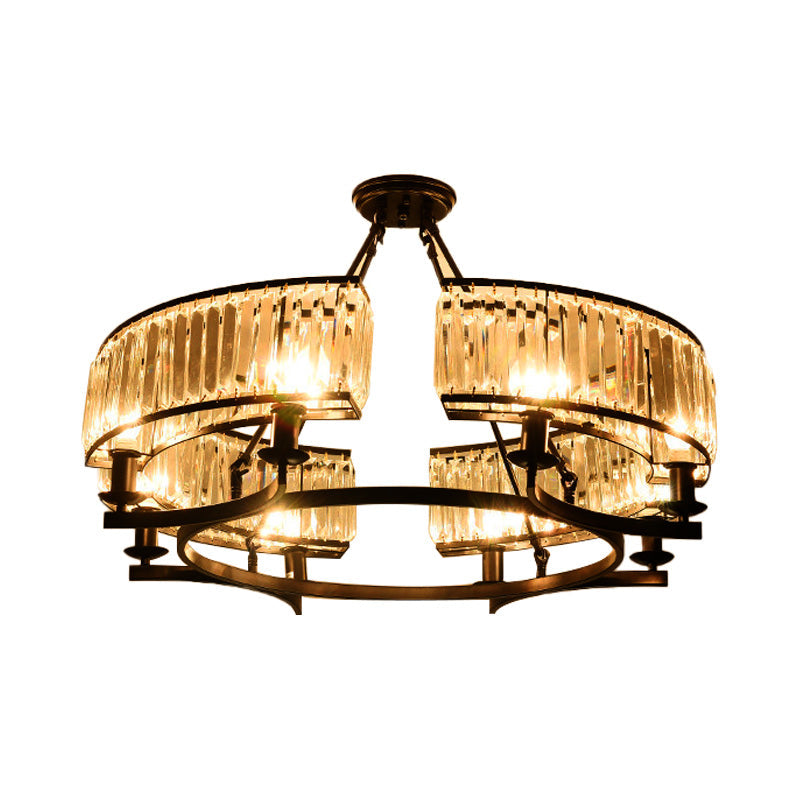 Contemporary Crystal Chandelier: Drum Shape 6/8/10 Lights Black/Gold Hanging Pendant Lamp