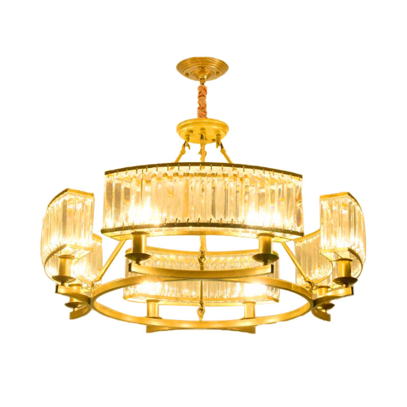 Contemporary Crystal Chandelier: Drum Shape 6/8/10 Lights Black/Gold Hanging Pendant Lamp