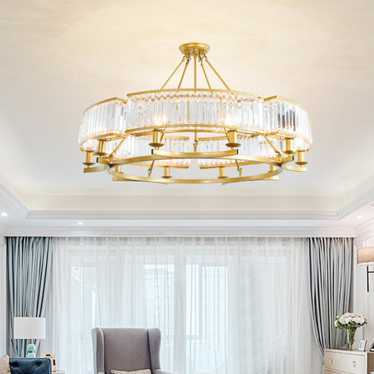 Contemporary Crystal Chandelier: Drum Shape 6/8/10 Lights Black/Gold Hanging Pendant Lamp 10 / Gold