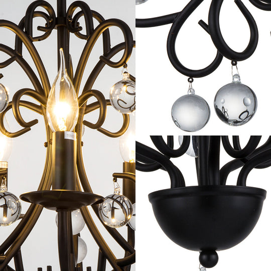 Vintage Style Metal Chandelier Lamp - Elegant 5-Light Suspension Light with Clear Crystal Ball - Black Finish for Dining Room