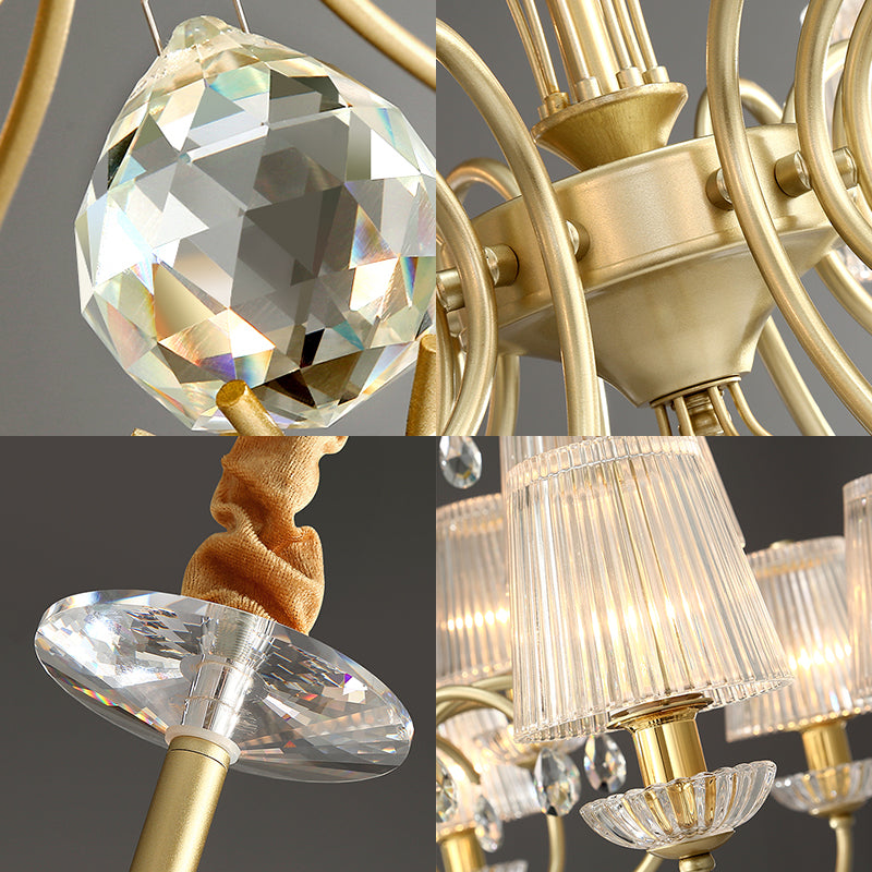 Modern Gold Cone Chandelier Lamp With Clear Ribbed Glass - 6/8/10 Lights Ideal For Living Room