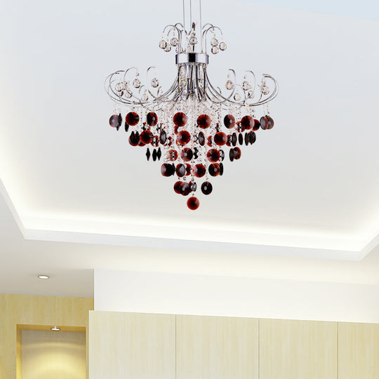 Suspension en cristal bordeaux avec finition chromée - Lustre moderne à 4 lumières pour chambre à coucher