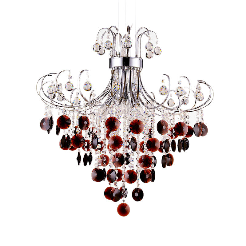 Suspension en cristal bordeaux avec finition chromée - Lustre moderne à 4 lumières pour chambre à coucher