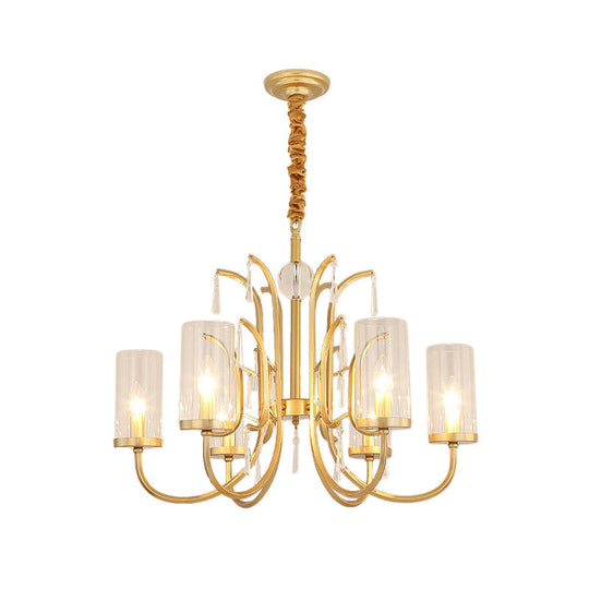 Lustre suspendu en verre moderniste avec accent en cristal, finition dorée - 4/6/8 lumières