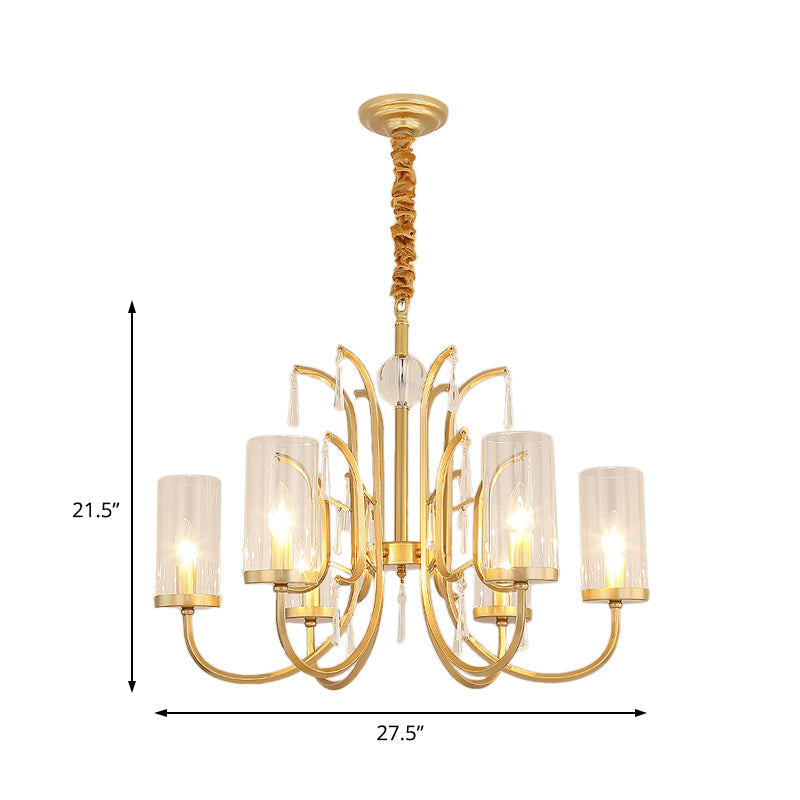 Lustre suspendu en verre moderniste avec accent en cristal, finition dorée - 4/6/8 lumières