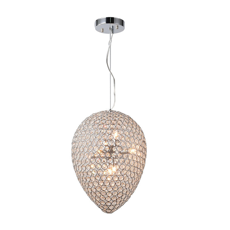 Contemporary Chrome Beaded Pendant Light With Teardrop Shade - Modern Crystal Chandelier Lamp