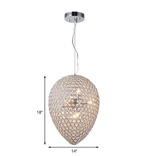 Lustre suspendu en perles chromées avec abat-jour en forme de larme - Lustre moderne en cristal transparent