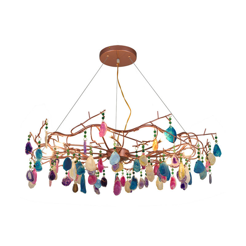 Rose Gold Circular Chandelier Lighting - Art Deco Agate Multi Lights Hanging Lamp Fixture 25.5/33.5