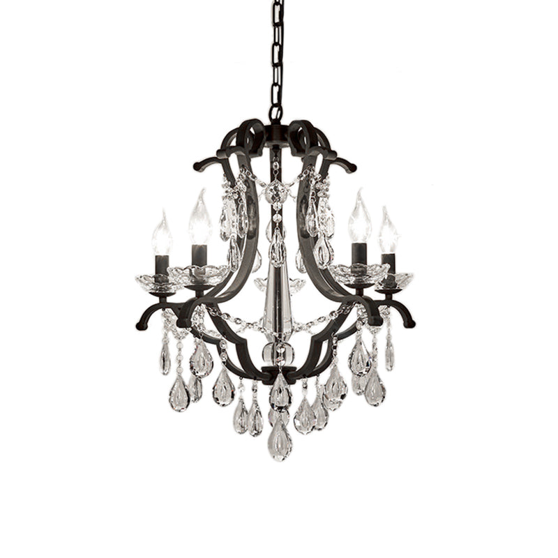 Industrial Clear Crystal Pendant Light with Flameless Candle Hanging Design - 5/6 Bulbs, Black - Ideal for Bedroom