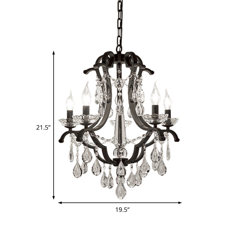 Industrial Clear Crystal Pendant Light with Flameless Candle Hanging Design - 5/6 Bulbs, Black - Ideal for Bedroom