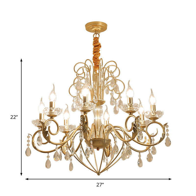 Vintage Style 5/8-Light Candle Hanging Lamp – Metal & Crystal Chandelier Pendant Light (Gold, Height Adjustable)