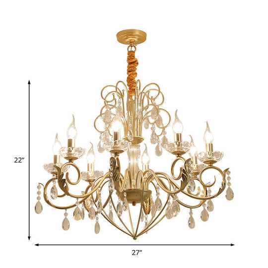 Vintage Style 5/8-Light Candle Hanging Lamp – Metal & Crystal Chandelier Pendant Light (Gold, Height Adjustable)