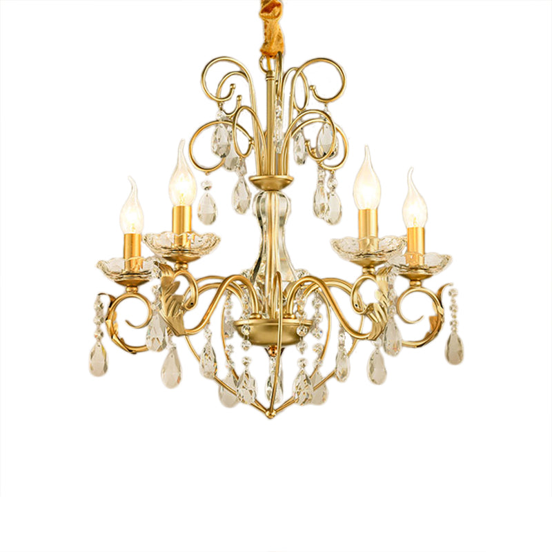 Vintage Style 5/8-Light Candle Hanging Lamp – Metal & Crystal Chandelier Pendant Light (Gold, Height Adjustable)