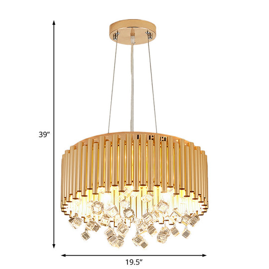 Lustre moderne en métal à 4/5 lumières avec accents en cristal en or, design tambour, largeur 16"/19,5"