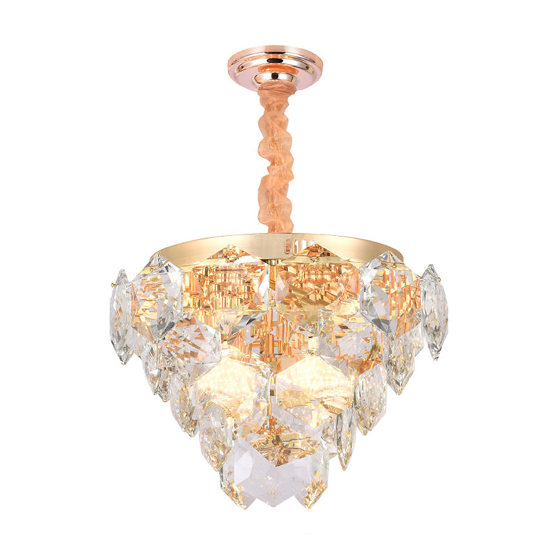 Lampe à suspension en cristal moderne dorée - Plafonnier multicouche à 14 lumières pour salon