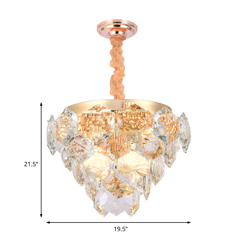 Lampe à suspension en cristal moderne dorée - Plafonnier multicouche à 14 lumières pour salon