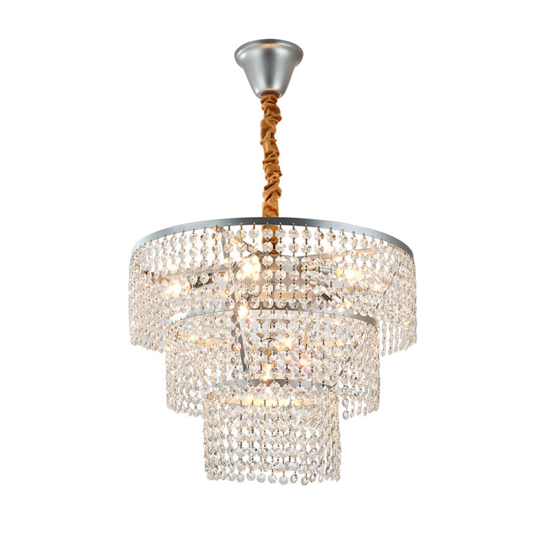 Lustre contemporain à plusieurs niveaux en chrome avec cristal transparent - 4/5/6 lumières - 12"/16"/21,5" de large