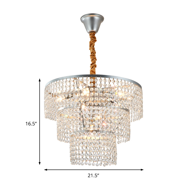 Lustre contemporain à plusieurs niveaux en chrome avec cristal transparent - 4/5/6 lumières - 12"/16"/21,5" de large