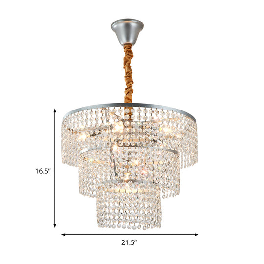 Lustre contemporain à plusieurs niveaux en chrome avec cristal transparent - 4/5/6 lumières - 12"/16"/21,5" de large