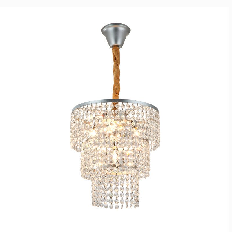 Lustre contemporain à plusieurs niveaux en chrome avec cristal transparent - 4/5/6 lumières - 12"/16"/21,5" de large