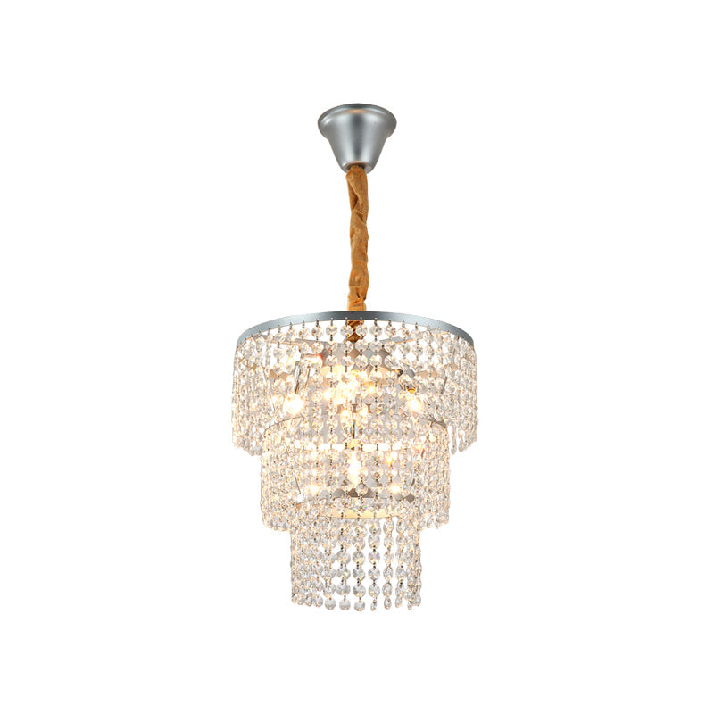 Lustre contemporain à plusieurs niveaux en chrome avec cristal transparent - 4/5/6 lumières - 12"/16"/21,5" de large