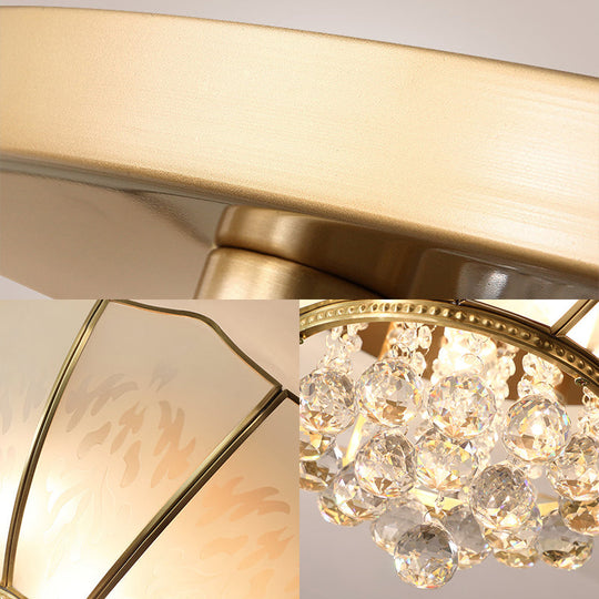 10"/13" W Scalloped Flush Lamp Vintage White Glass Ceiling Light with Crystal Ball Deco - Dining Room, Multi-Light Design