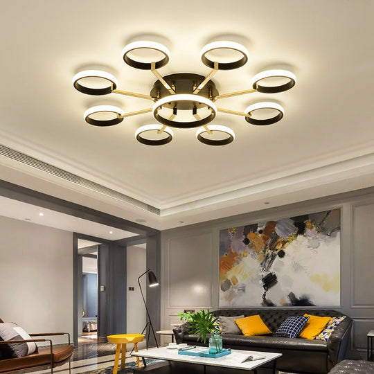 Sputnik Modern Acrylic Flush Mount Ceiling Light with Integrated LED, 7/9 Lights, Black for Living Room