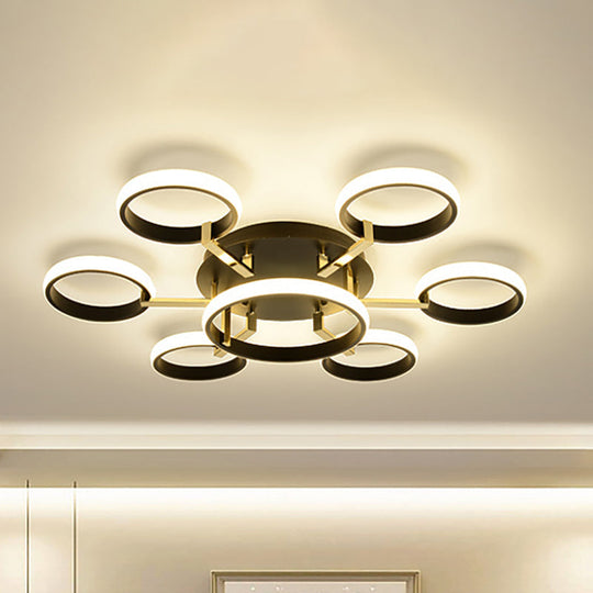 Sputnik Modern Acrylic Flush Mount Ceiling Light with Integrated LED, 7/9 Lights, Black for Living Room