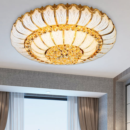 Modern Gold Flush Mount Ceiling Light With K9 Crystal Accents - 10/19-Lights Glass Shade 18/23.5