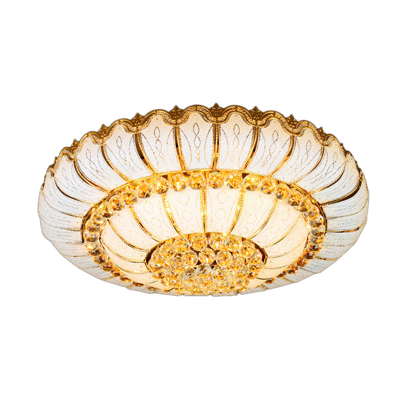 Modern Gold Flush Mount Ceiling Light With K9 Crystal Accents - 10/19-Lights Glass Shade 18/23.5