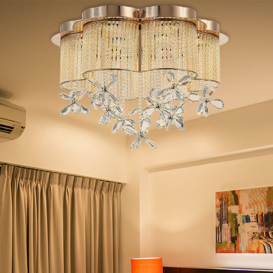 Modern Gold Flower Shade Flushmount Led Pendant Light With Clear Crystal Accents 19.5/23.5 Wide