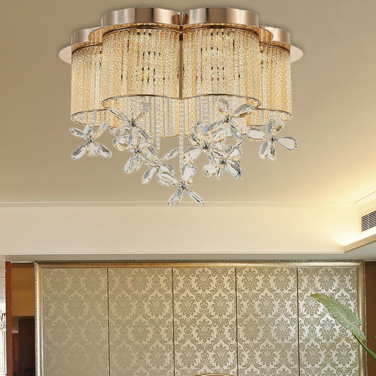 Modern Gold Flower Shade Flushmount Led Pendant Light With Clear Crystal Accents 19.5/23.5 Wide