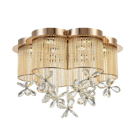 Modern Gold Flower Shade Flushmount Led Pendant Light With Clear Crystal Accents 19.5/23.5 Wide