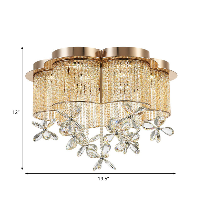 Modern Gold Flower Shade Flushmount Led Pendant Light With Clear Crystal Accents 19.5/23.5 Wide