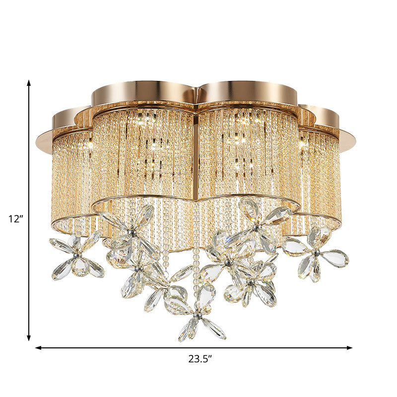 Modern Gold Flower Shade Flushmount Led Pendant Light With Clear Crystal Accents 19.5/23.5 Wide