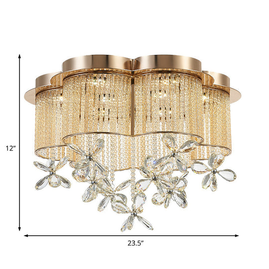 Modern Gold Flower Shade Flushmount Led Pendant Light With Clear Crystal Accents 19.5/23.5 Wide