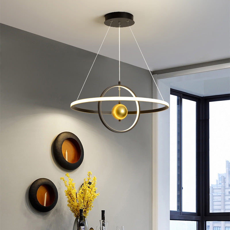 Contemporary Black/White Orbit Led Ceiling Pendant Light With Warm/White Acrylic Chandelier Black /