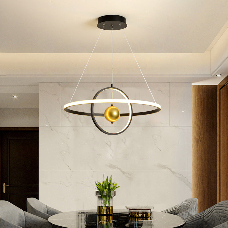 Contemporary Black/White Orbit Led Ceiling Pendant Light With Warm/White Acrylic Chandelier