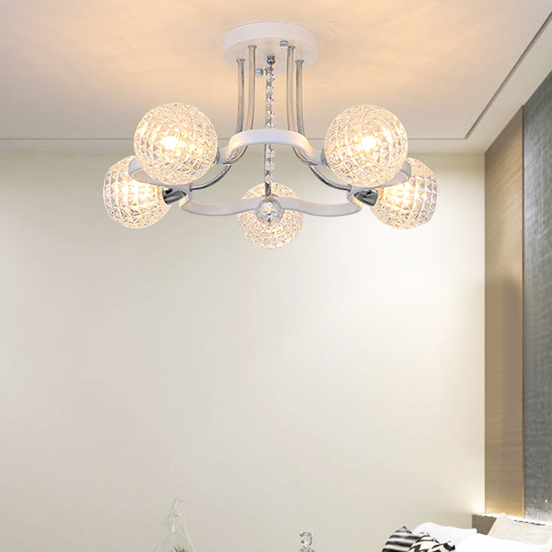 Modern White Semi-Flush Mount Ceiling Light with Lattice Glass, Crystal Drop and 3/5 Lights