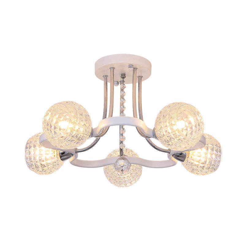 Modern White Semi-Flush Mount Ceiling Light With Lattice Glass Crystal Drop And 3/5 Lights