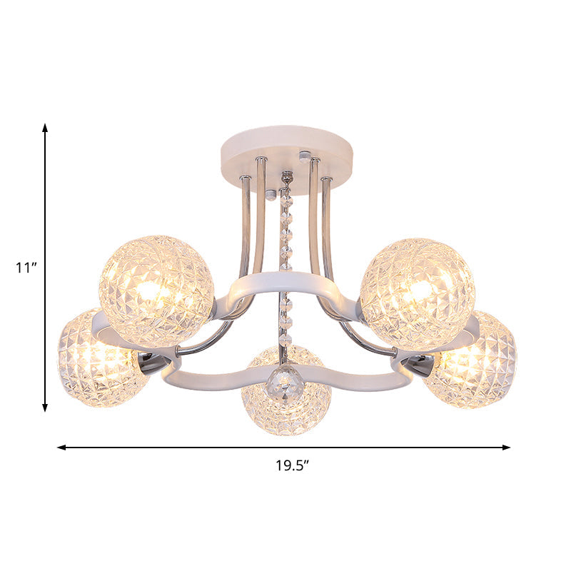 Modern White Semi-Flush Mount Ceiling Light with Lattice Glass, Crystal Drop and 3/5 Lights