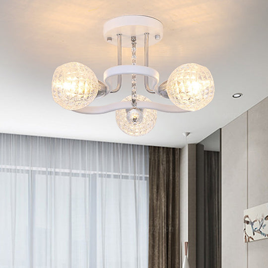 Modern White Semi-Flush Mount Ceiling Light with Lattice Glass, Crystal Drop and 3/5 Lights