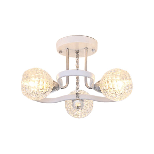 Modern White Semi-Flush Mount Ceiling Light with Lattice Glass, Crystal Drop and 3/5 Lights