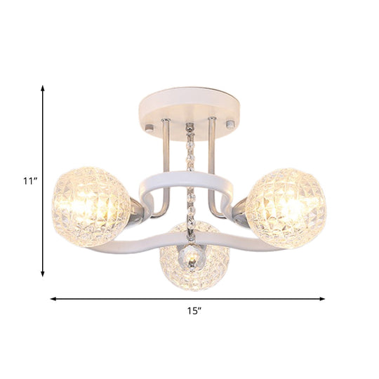 Modern White Semi-Flush Mount Ceiling Light With Lattice Glass Crystal Drop And 3/5 Lights